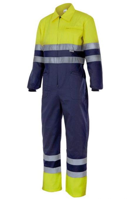 Mono bicolor alta visibilidad con cintas reflectantes y bolsillos 151 | VELILLA