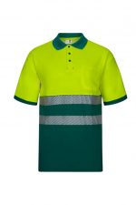 Polo algodón bicolor alta visibilidad manga corta cintas reflectantes segmentadas 305523 | VELILLA