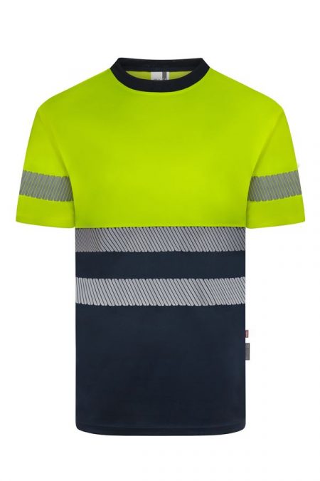 Camiseta poliéster reciclado bicolor alta visibilidad manga corta cinta segmentada 305633 | VELILLA